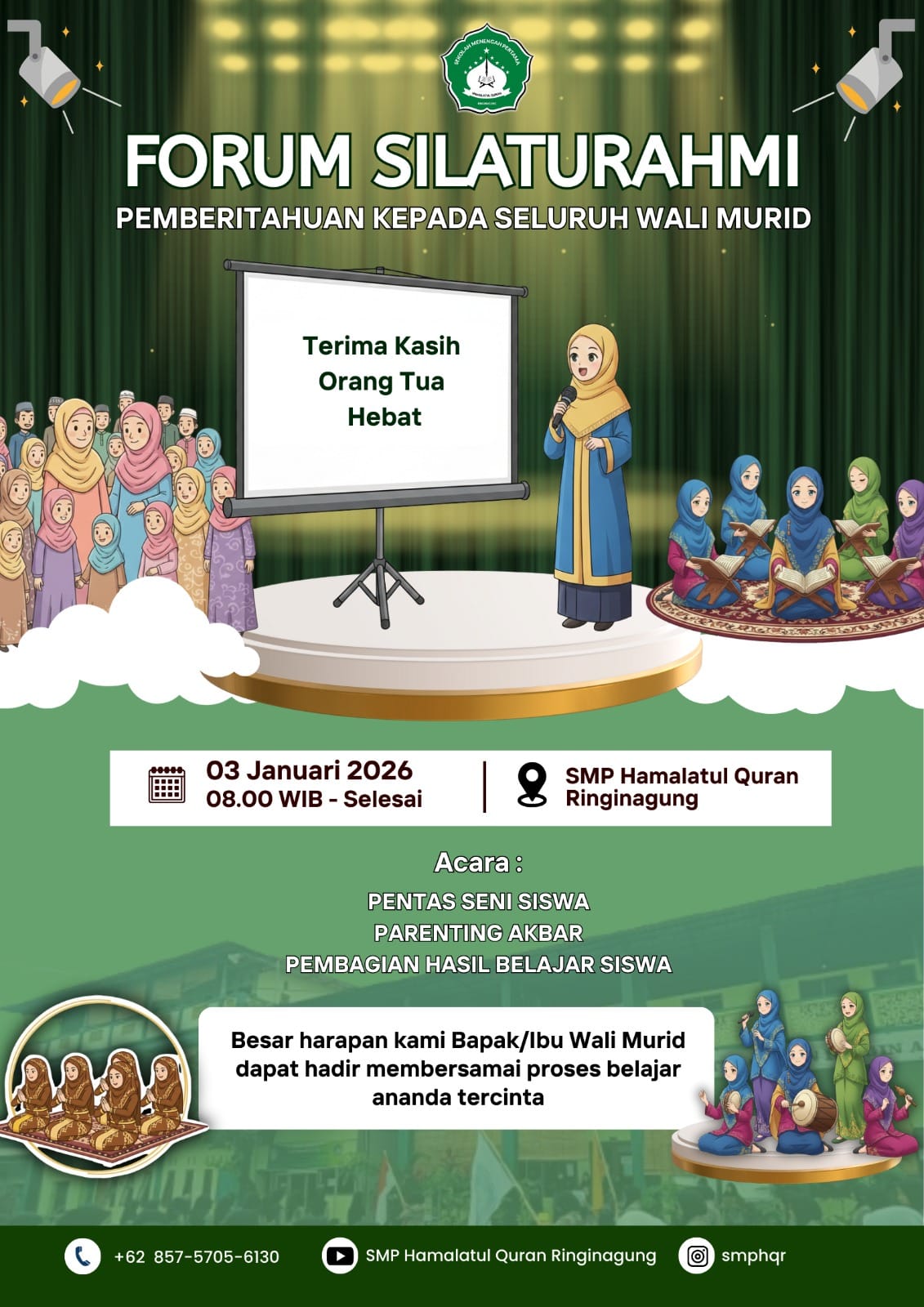 Forum Silaturahmi SMP Hamalatul Qur’an Ringinagung: Harmoni Seni, Parenting Akbar, dan Apresiasi Prestasi Santri